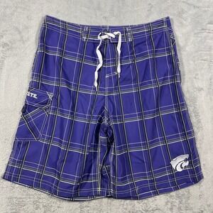K-State Wildcats Collegiate Surf and Sport Board Shorts Men 34 Purple Plaid